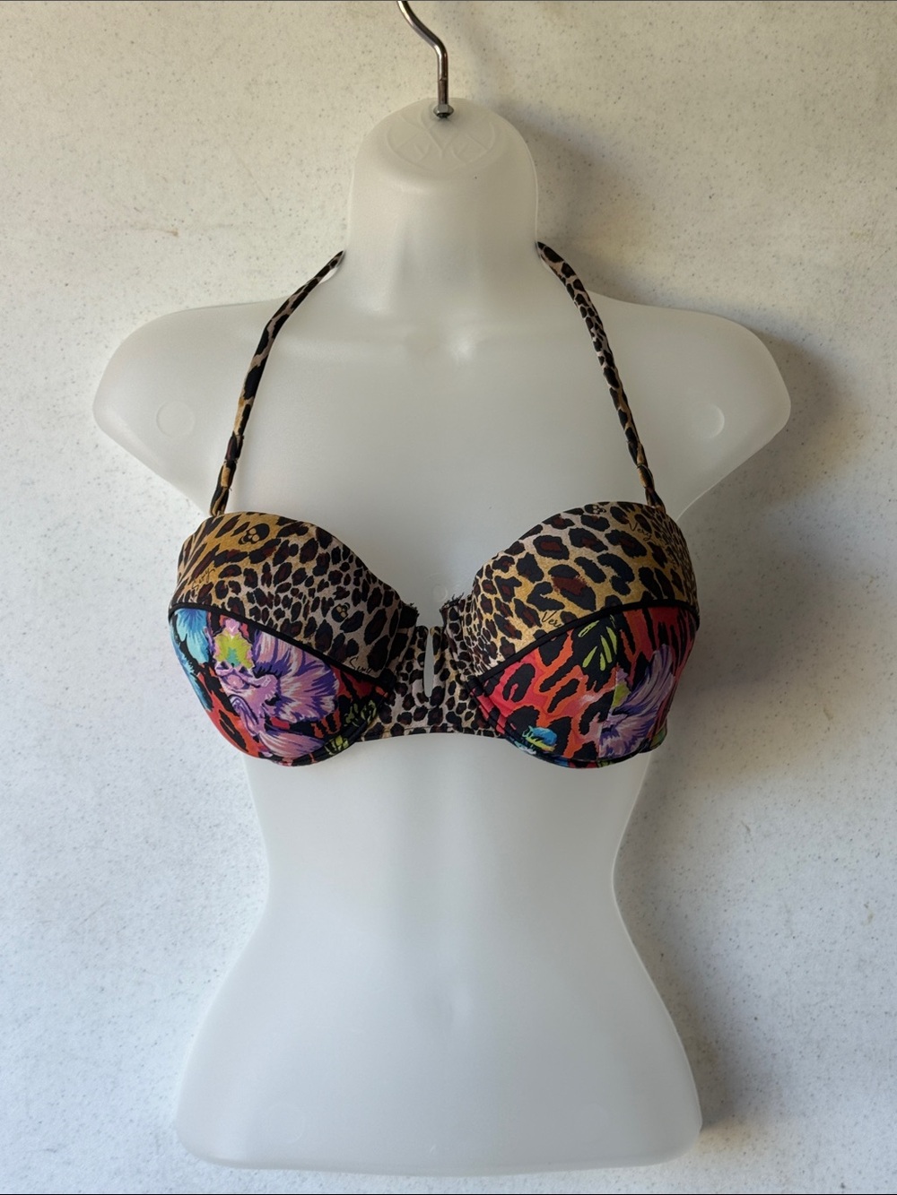 Victoria's Secret Leopard Floral Push-Up Halter Bikini Top 34D